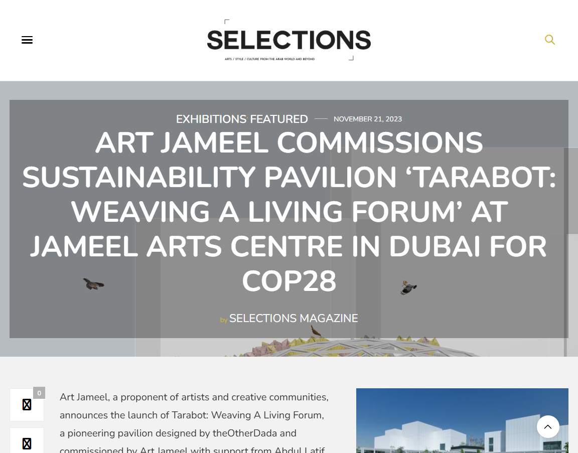 Art Jameel commissions sustainability pavilion ‘Tarabot